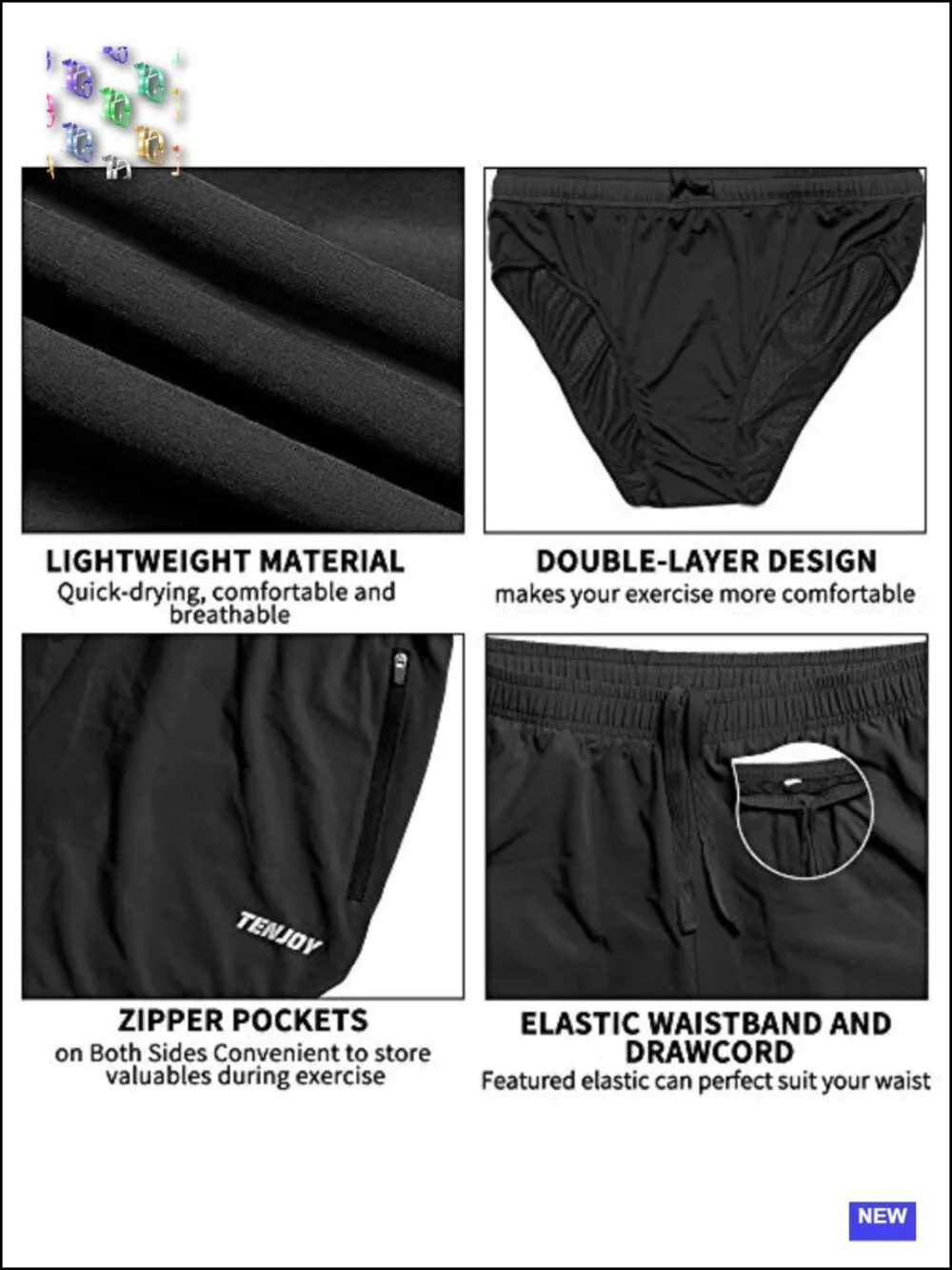 Men's Running Shorts 3 inch with Zipper Pockets Athletic Gym Workout